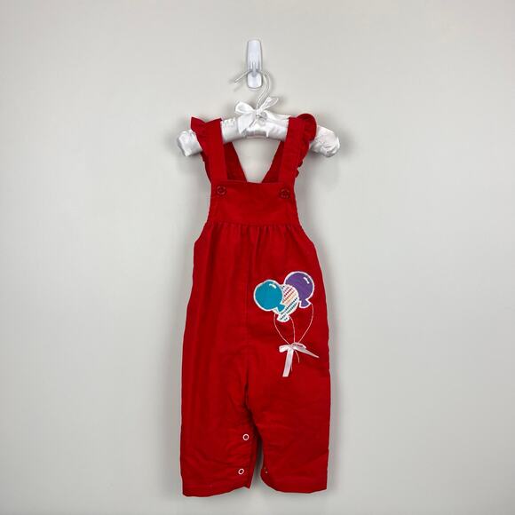 Vintage Healthtex Red Corduroy Applique Balloon Overalls 12 Months USA - Picture 1 of 8